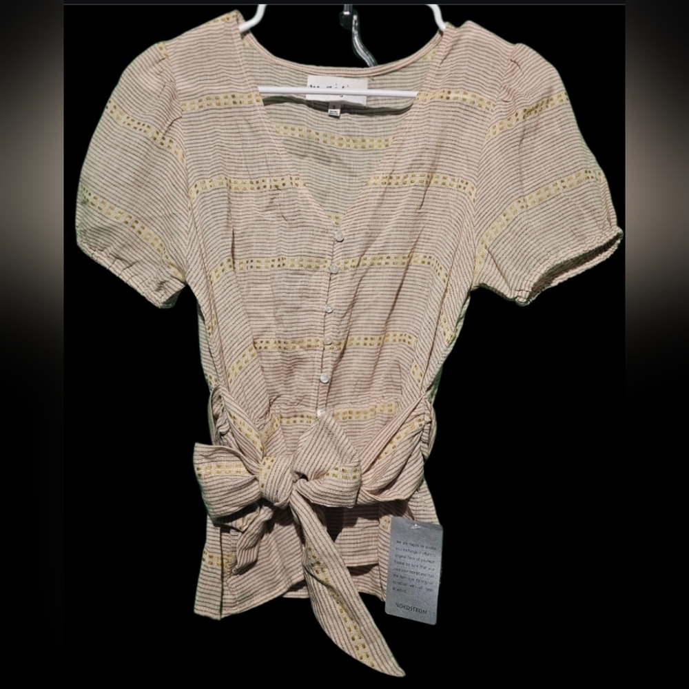 Maisie Sold At Nordstrom V-Neck Button-Up with Tie Waist Size Small NWT PTP 19 - Picture 2 of 4